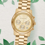 Michael Kors Runway Chronograph Gold Dial Gold Steel Strap Watch For Women - MK7323 Authentic Buy Shop Now