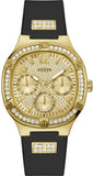 Guess Duchess Crystals Gold Dial Black Silicon Strap Watch For Women - GW0619L2 Authentic Buy Shop Now