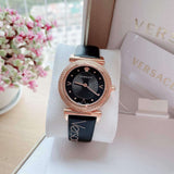 Versace V-Motif Vintage Logo Black Dial Black Leather Strap Watch for Women - VERE00818 Authentic Buy Shop Now