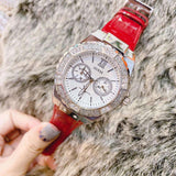 Guess Limelight Quartz Diamonds White Dial Red Leather Strap Watch For Women - W0775L11 Authentic Buy Shop Now