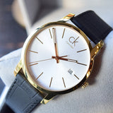 Calvin Klein City Mother of Pearl White Dial Black Leather Strap Watch for Men - K2G2G5C6 Authentic Buy Shop Now