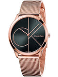 Calvin Klein Minimal Black Dial Rose Gold Mesh Bracelet Watch for Men - K3M21621 Authentic Buy Shop Now