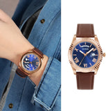 Guess Connoisseur Blue Dial Brown Leather Strap Watch For Men - GW0353G2 Authentic Buy Shop Now