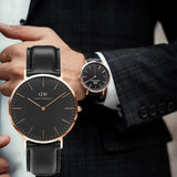 Daniel Wellington Classic Sheffield Black Dial Black Leather Strap Watch For Men - DW00100127 Authentic Buy Shop Now
