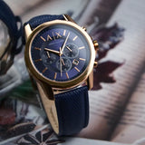 Armani Exchange Banks Chronograph Blue Dial Blue Leather Strap Watch For Men - AX1723 Authentic Buy Shop Now