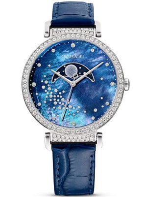 Swarovski Passage Moon Phase Blue Dial Blue Leather Strap Watch for Women - 5613320 Authentic Buy Shop Now