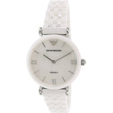 Emporio Armani Giannti T Bar Quartz Mother of Pearl Dial White Steel Strap Watch For Women - AR1485 Authentic Buy Shop Now