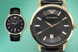 Emporio Armani Renato Quartz Black Dial Black Leather Strap Watch For Men - AR2425 Authentic Buy Shop Now
