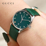 Gucci G-Timeless Green Mother of Pearl Dial Green Leather Strap Watch For Women - YA126585 Authentic Buy Shop Now