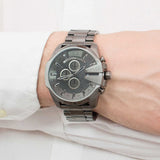 Diesel Mega Chief Chronograph Grey Dial Grey Steel Strap Watch for Men - DZ4282 Authentic Buy Shop Now