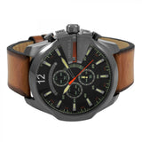 Diesel Mega Chief Chronograph Black Dial Brown Leather Strap Watch For Men - DZ4343 Authentic Buy Shop Now