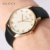 Gucci G-Timeless Mother of Pearl Dial Black Leather Strap Watch For Women - YA126589 Authentic Buy Shop Now