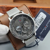 Tommy Hilfiger Evan Grey Dial Silver Mesh Bracelet Watch for Men - 1710396 Authentic Buy Shop Now