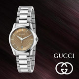 Gucci G Timeless Brown Dial Silver Steel Strap Watch For Women - YA126526 Authentic Buy Shop Now