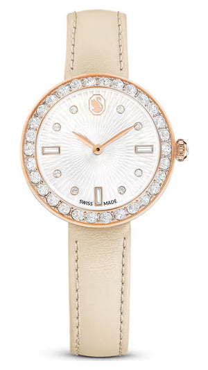 Swarovski Certa Crystals Silver Dial Beige Leather Strap Watch for Women - 5672968 Authentic Buy Shop Now