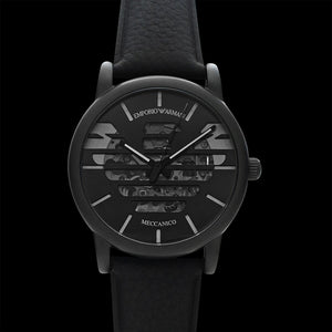 Emporio Armani Meccanico Quartz Black Dial Black Leather Strap Watch For Men - AR60032 Authentic Buy Shop Now