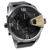Diesel Uber Chief Two Hand Black Dial Black Leather Strap Watch For Men - DZ7377 Authentic Buy Shop Now