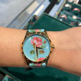 Gucci G Timeless Floral Turquoise Dial Turquoise Leather Strap Watch For Women - YA1264085 Authentic Buy Shop Now