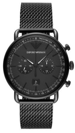 Emporio Armani Aviator Chronograph Black Dial Black Mesh Bracelet Watch For Men - AR11264 Authentic Buy Shop Now