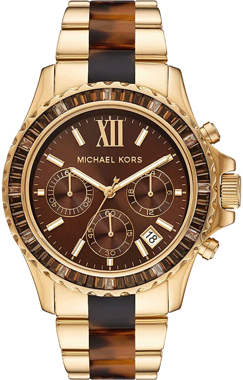 Michael Kors Everest Chronograph Brown Dial Two Tone Steel Strap Watch For Women - MK6973 Authentic Buy Shop Now