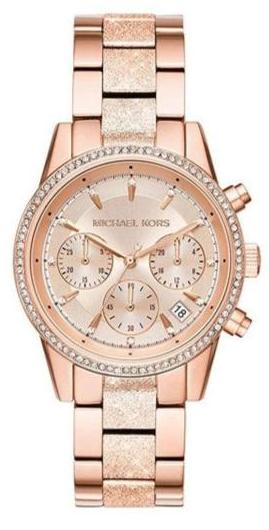 Michael Kors Ritz Chronograph Rose Gold Dial Rose Gold Steel Strap Watch For Women - MK6598 Authentic Buy Shop Now