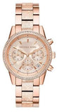 Michael Kors Ritz Chronograph Rose Gold Dial Rose Gold Steel Strap Watch For Women - MK6598 Authentic Buy Shop Now