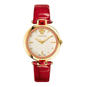 Versace Crystal Gleam White Dial Red Leather Strap Watch For Women - VAN040016 Authentic Buy Shop Now