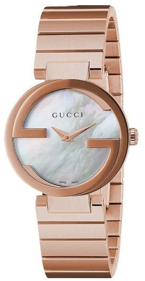 Gucci G Interlocking Mother of Pearl Dial Rose Gold Steel Strap Watch For Women - YA133515 Authentic Buy Shop Now
