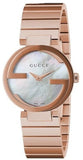 Gucci G Interlocking Mother of Pearl Dial Rose Gold Steel Strap Watch For Women - YA133515 Authentic Buy Shop Now