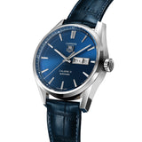Tag Heuer Carrera Calibre 5 Automatic Blue Dial Blue Leather Strap Watch for Men - WAR201E.FC6292 Authentic Buy Shop Now