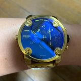 Diesel Mr Daddy Blue Dial Gold Steel Strap Watch For Men - DZ7347 Authentic Buy Shop Now