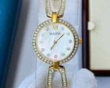Bulova Crystal Collection Mother of Pearl Dial Gold Steel Strap Watch for Women - 98L225 Authentic Buy Shop Now
