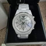 Emporio Armani Ceramica Chronograph White Dial White Ceramic Strap Watch For Women - AR1456 Authentic Buy Shop Now