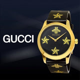 Gucci G Timeless Bee Motif Black Dial Black Leather Strap Watch For Women - YA1264055 Authentic Buy Shop Now