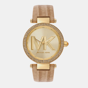 Michael Kors Parker Three-Hand Gold Dial Brown Leather Strap Watch For Women - MK4725 Authentic Buy Shop Now