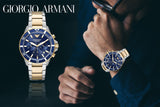 Emporio Armani Mario Chronograph Blue Dial Two Tone Steel Strap Watch For Men - AR11362 Authentic Buy Shop Now