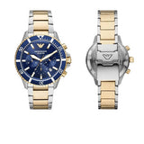 Emporio Armani Mario Chronograph Blue Dial Two Tone Steel Strap Watch For Men - AR11362 Authentic Buy Shop Now