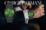 Emporio Armani Luigi Chronograph Green Dial Black Mesh Bracelet Watch For Men - AR11470 Authentic Buy Shop Now