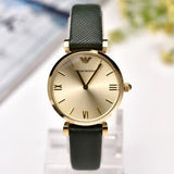 Emporio Armani Retro Champagne Beige Dial Green Leather Strap Watch For Women - AR1726 Authentic Buy Shop Now