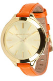 Michael Kors Runway Quartz Gold Dial Orange Leather Strap Watch For Women - MK2275 Authentic Buy Shop Now