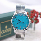 Gucci G-Timeless Turquiose Mother of Pearl Dial Silver Mesh Bracelet Watch For Women - YA1264039 Authentic Buy Shop Now