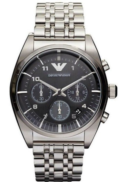 Emporio Armani Franco Black Dial Silver Steel Strap Watch For Men - AR0373 Authentic Buy Shop Now
