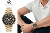 Michael Kors Bayville Chronograph Black Dial Gold Steel Strap Watch For Men - MK8726 Authentic Buy Shop Now