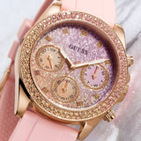 Guess Sparkling Chronograph Crystals Pink Dial Pink Silicone Strap Watch For Women - GW0032L4 Authentic Buy Shop Now