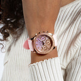 Guess Sparkling Chronograph Crystals Pink Dial Pink Silicone Strap Watch For Women - GW0032L4 Authentic Buy Shop Now