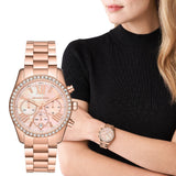 Michael Kors Lexington Chronograph Rose Gold Dial Rose Gold Steel Strap Watch for Women - MK7242 Authentic Buy Shop Now