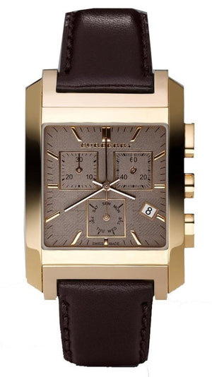 Burberry Heritage Chronograph Square Grey Dial Brown Leather Strap Watch for Men - BU1566 Authentic Buy Shop Now