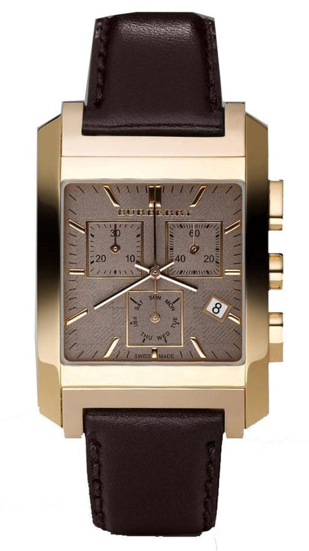 Burberry Heritage Chronograph Square Grey Dial Brown Leather Strap Watch for Men - BU1566 Authentic Buy Shop Now