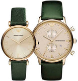Emporio Armani Retro Champagne Beige Dial Green Leather Strap Watch For Women - AR1726 Authentic Buy Shop Now