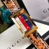 Gucci G-Frame Mother of Pearl Dial Brown Leather Snakeskin Strap Watch For Women - YA147402 Authentic Buy Shop Now